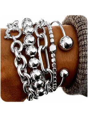 5PC Gold Plated Chunky Bangle Set - Stylish Stackable Bracelets for Women